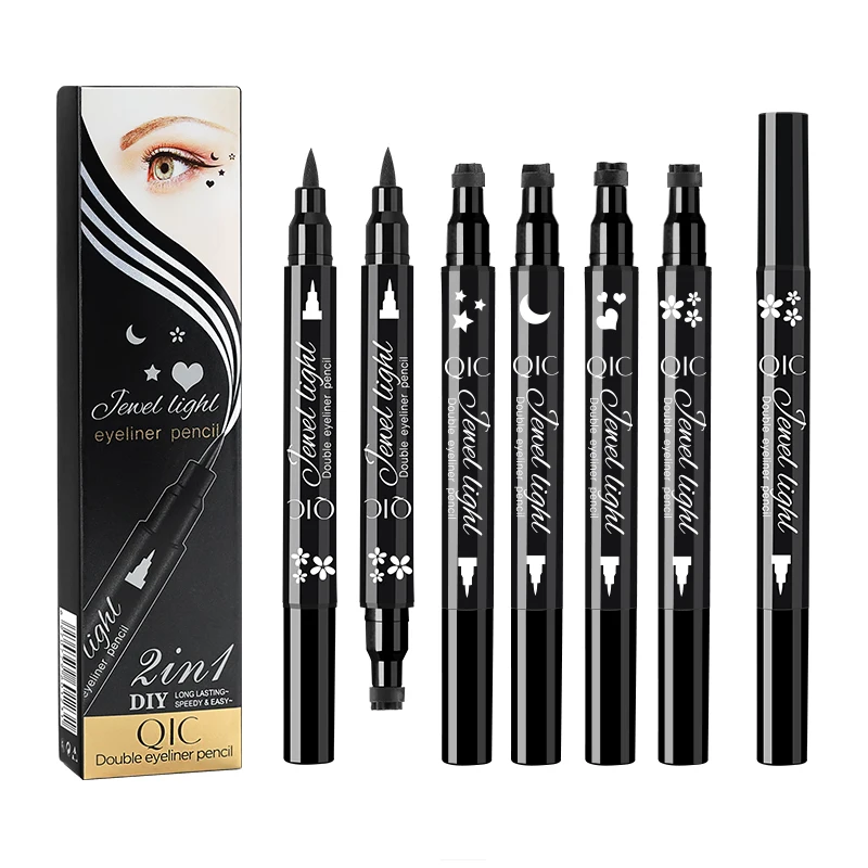 2 In 1 Double Head Quality Black Eyeliner Pencil Waterproof Liquid Eyeliner Stamp Private Label