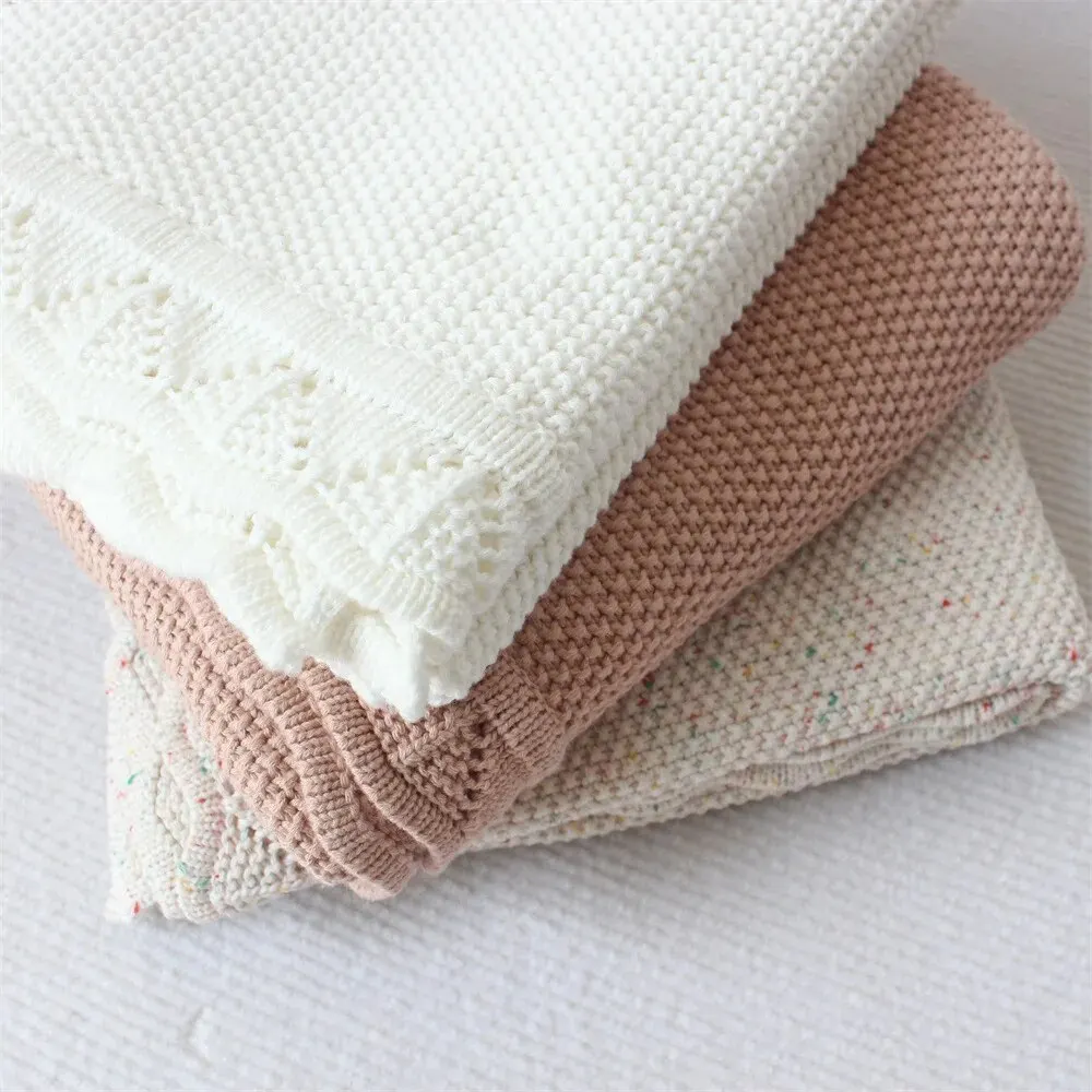 Boho Vintage Personalized 100% Cotton Soft Knit Baby Throw Blanket Wrap Handmade Knitted Chunky Baby Knit Blanket