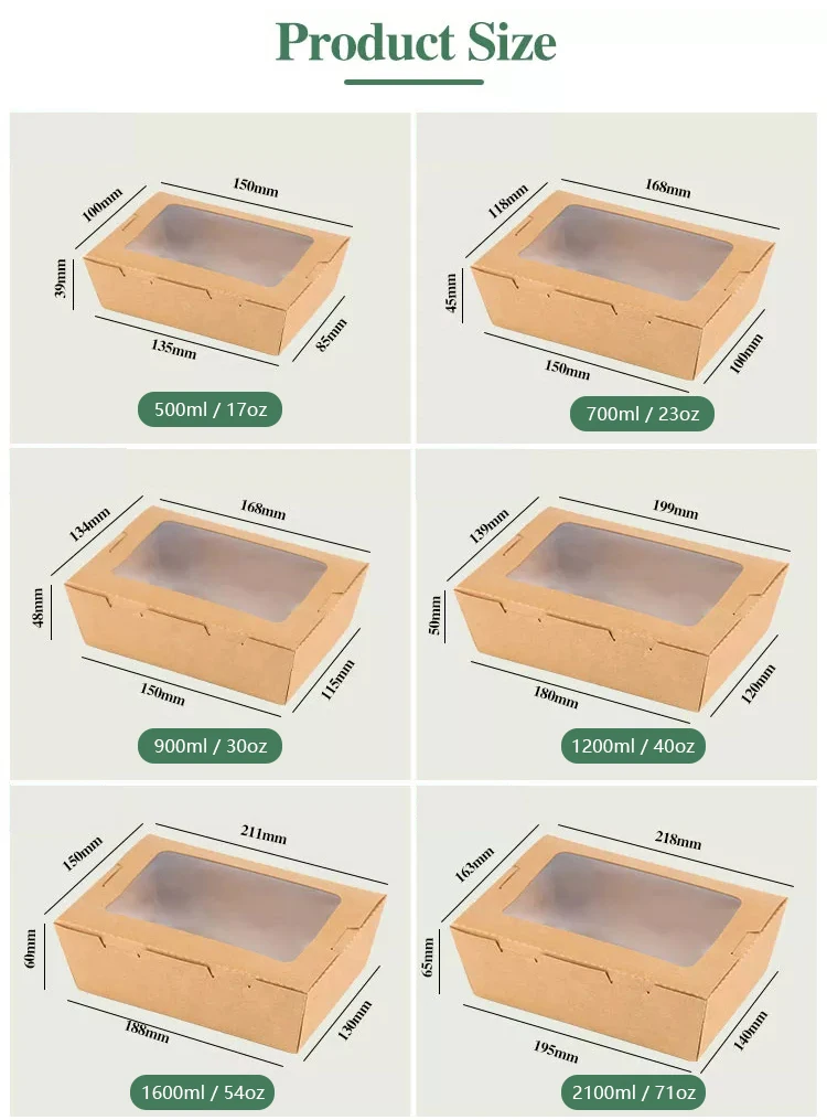 Kraft Food Grade Paper Box Takeaway Salad Box Biodegradable Food Containers With Window Oil and Water Proof for Food