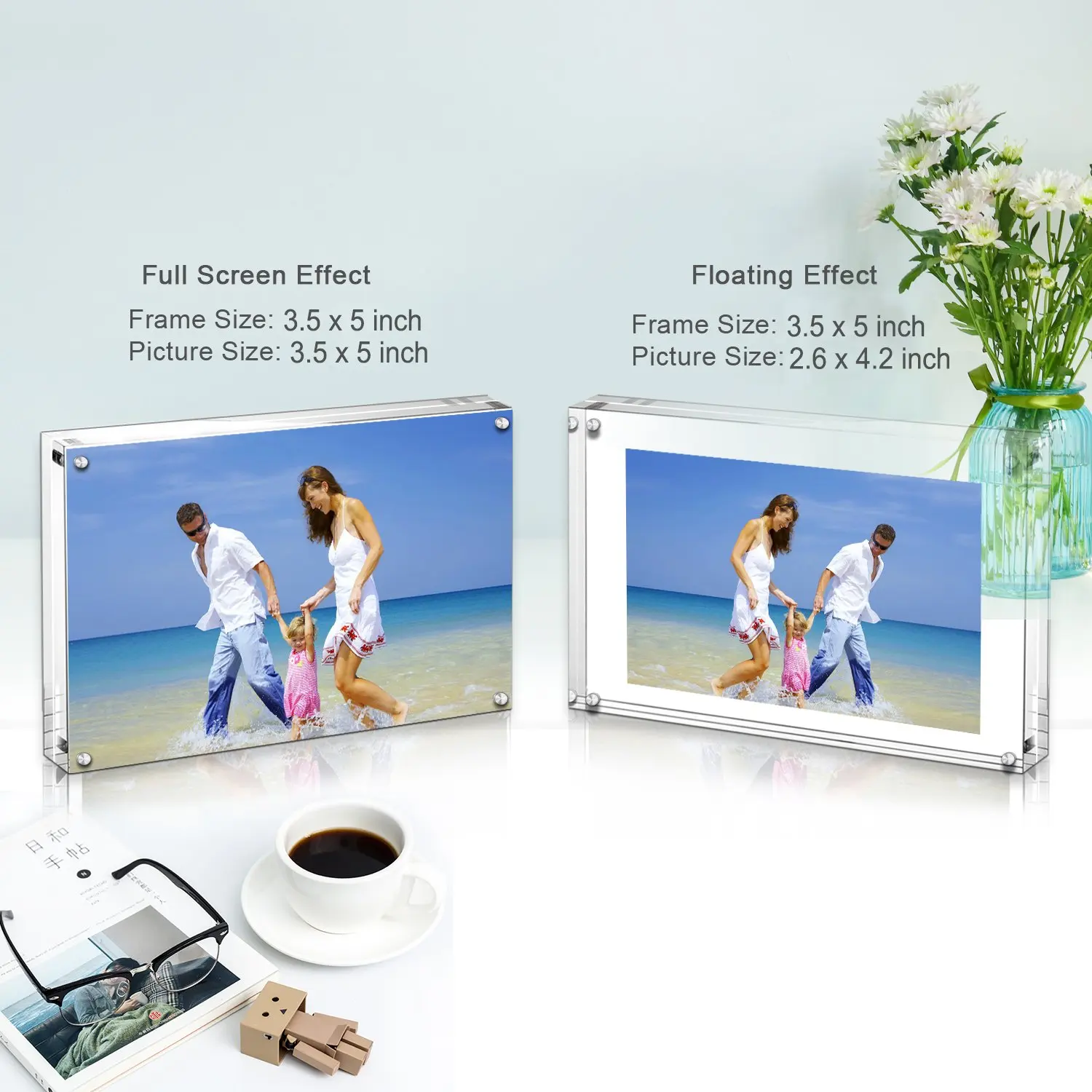 Factory wholesale 3.5x5 inch Desktop Frameless Postcard Display home decor luxury  Acrylic crystal Picture Frame for room decor