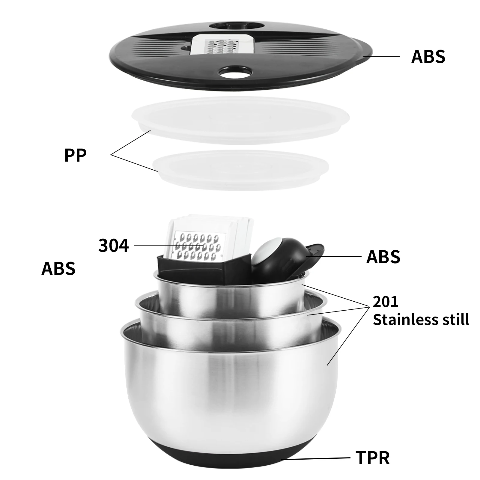 3 in 1 mixing bowl Nesting Bowls with Grater Attachments Food containers with lids salad mixing bowls for Mixing & Serving
