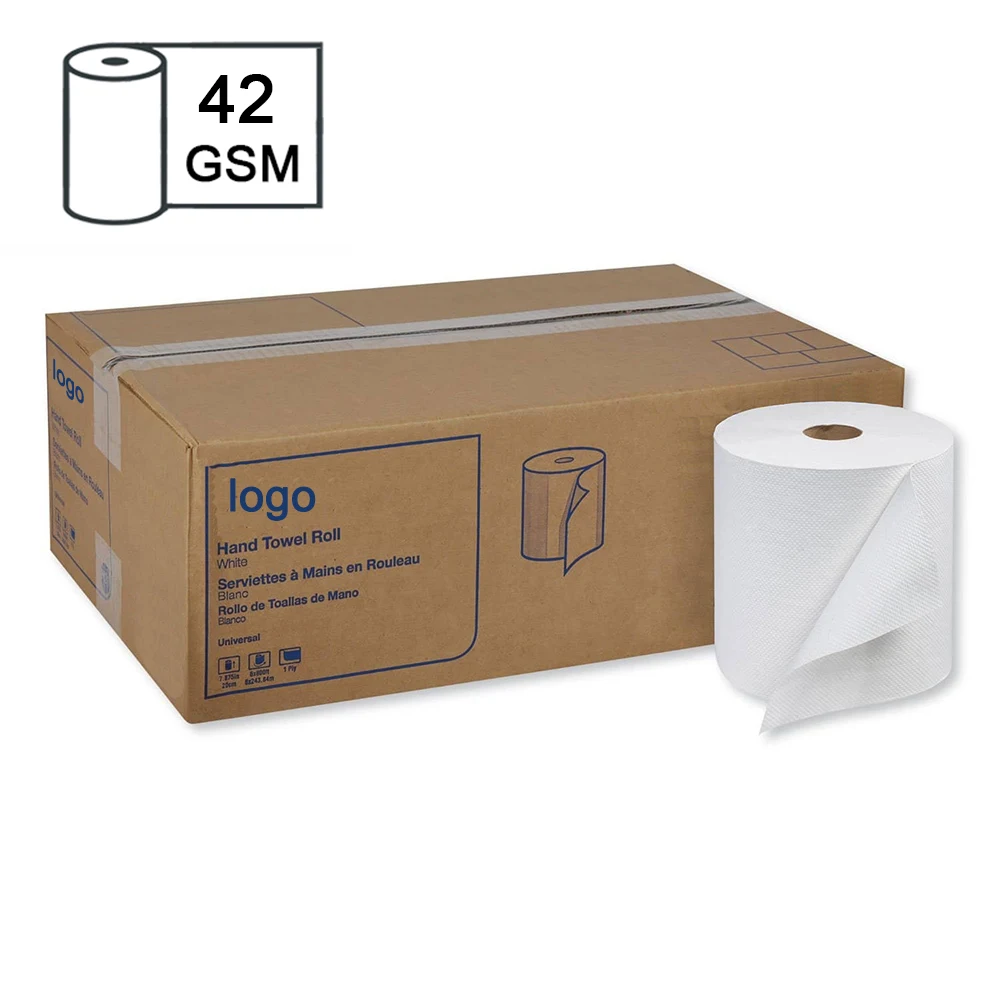 42GSM Paper 100% Wood Pulp Hand Towel Paper White Hand Paper Towels Roll