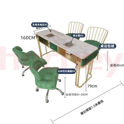 Hochey Newest Customized Light Luxury White Table Manicure Portable Manicure Table with Vacuum Cleaner