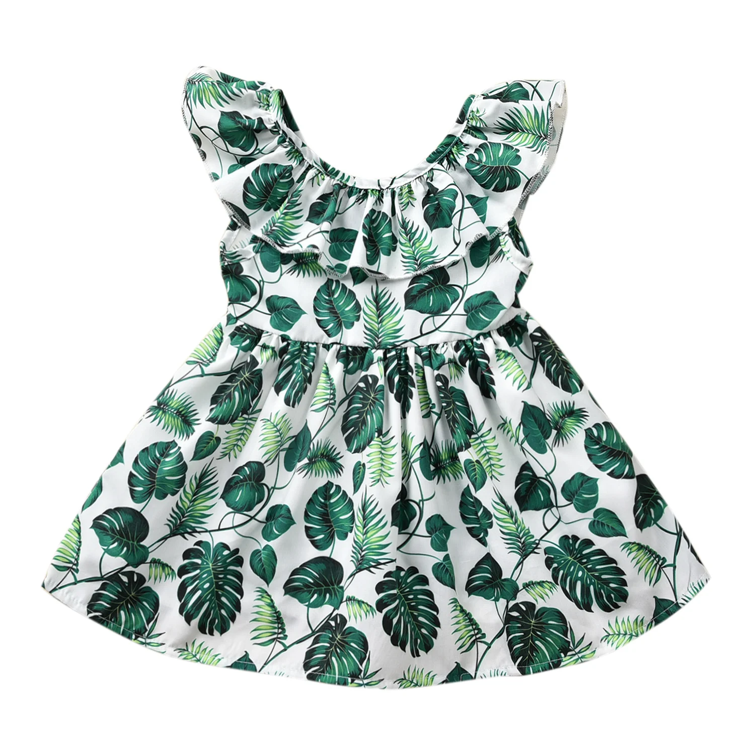 
wholesale Long sleeveless dress with banana leaf print dresses for girls of 0-5 years old clothing sets 