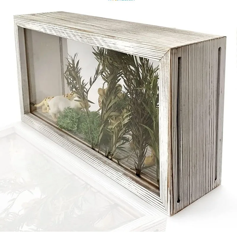 Wood Box Frame Double Sided Shadow Photo Frame Plexiglass Storage Box DIY Display Box for Dried Flowers Handicrafts and Photos