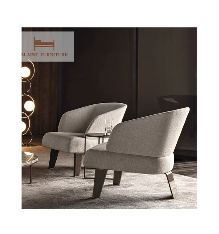 Nordic Luxury Design Living Room Single Sofa Elegant Living Room Solid Wood Base Accent Chair Modern Fabric Hotel Leisure Chair
