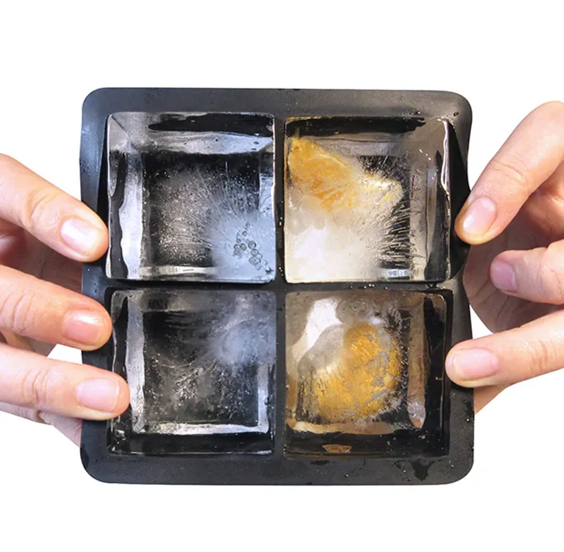 Hot Sale 4 Grid Food Grade Material Square Silicone Ice Cube Tray With Different Color Options