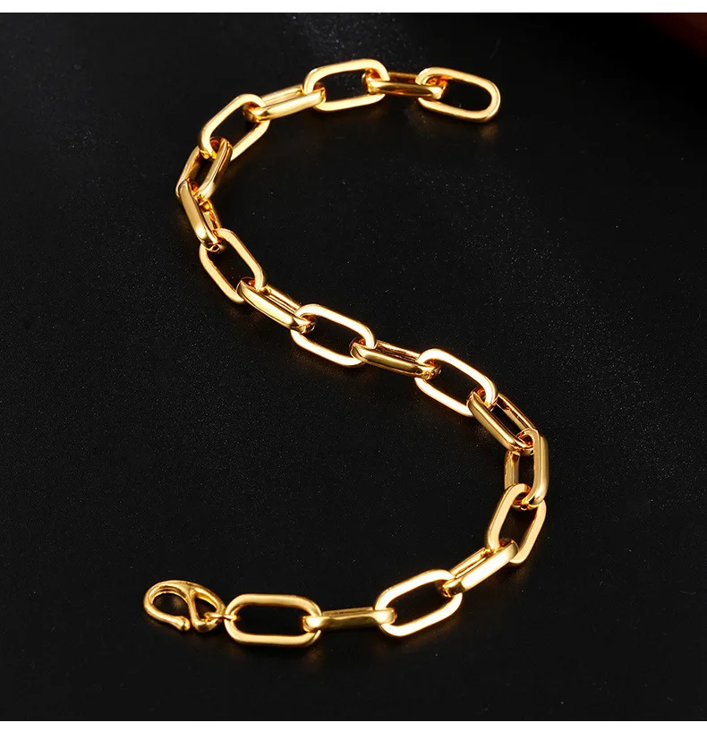 Xinfly Gifts Luxury Custom brand jewelry paperclip Men and Women 5D Hard Pure 24K Genuine Yellow 999 real Gold Couples Bracelet