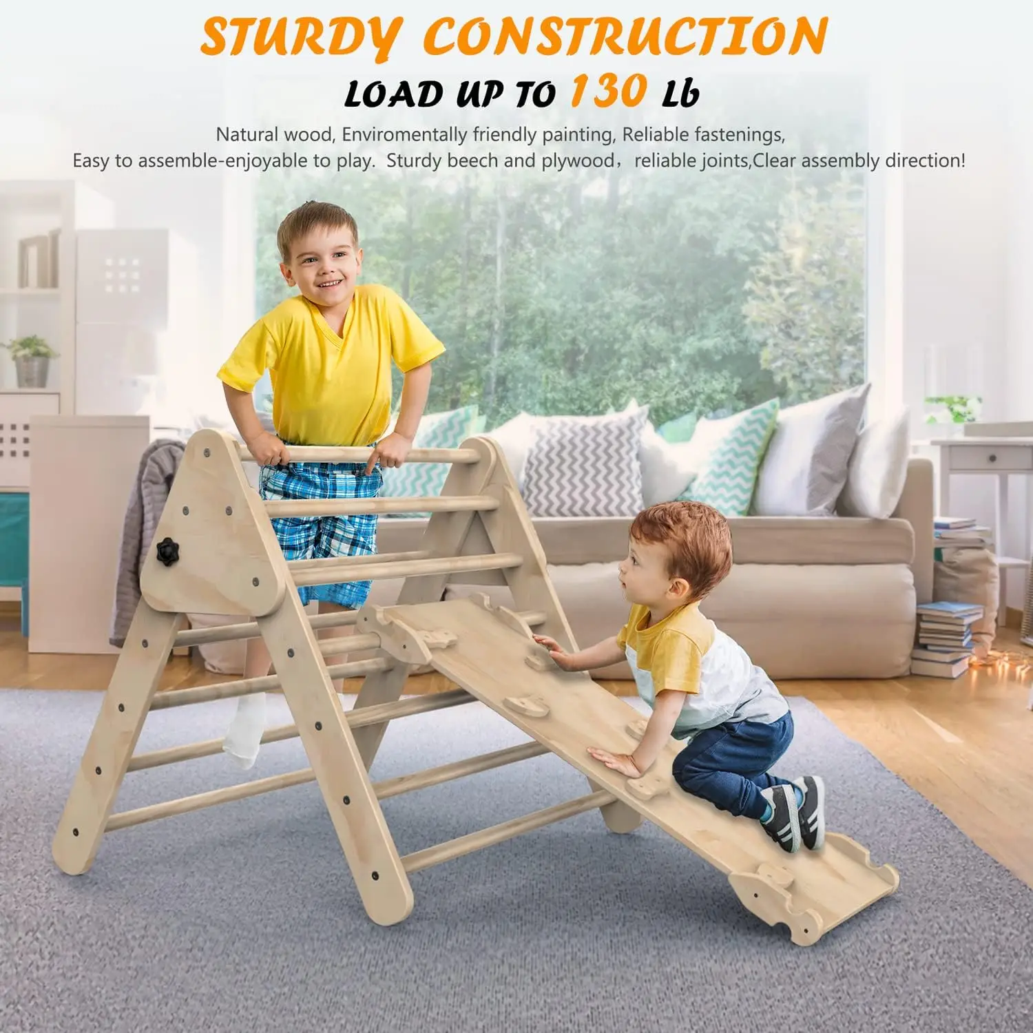 Set of 3 Wooden Safety Sturdy Kids Play Gym Foldable Climbing Triangle Ladder Toys with Ramp for Sliding or Climbing