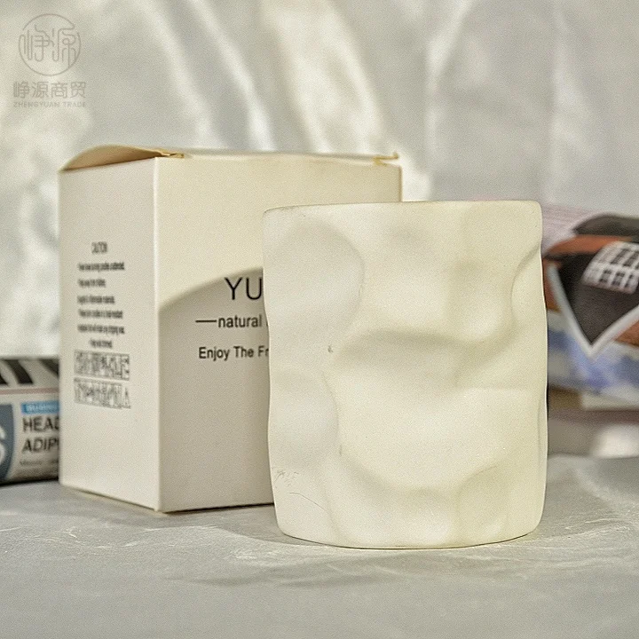 Unique Design White Color Ceramic Nordic Concrete Cement Scented Candles Jars Frosted Round Candle Holder