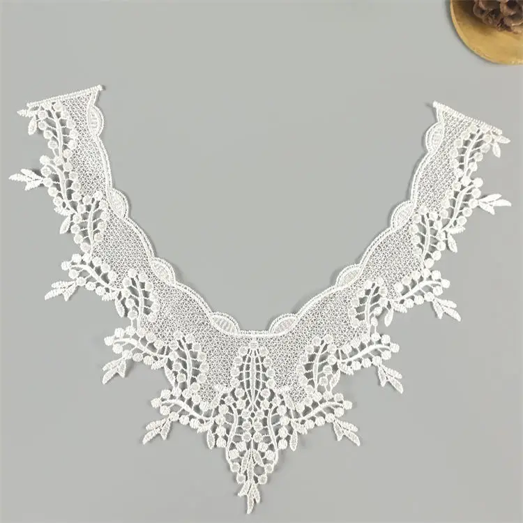 Fashion design guipure lace collar applique White Embroidery lace Dress collar Water Soluble Lace DC30