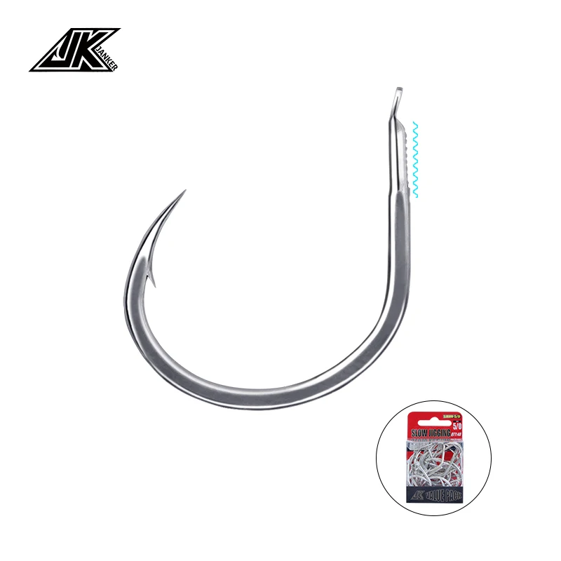 JK Slow Jigging Single Hooks Rust Resistance Barbed Double Side Forging Hooks High Carbon Steel Ground Jigging Hooks