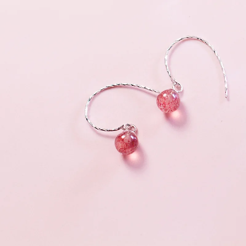 wholesale jewelry 925 sterling silver pink beads ear hook drop earrings women