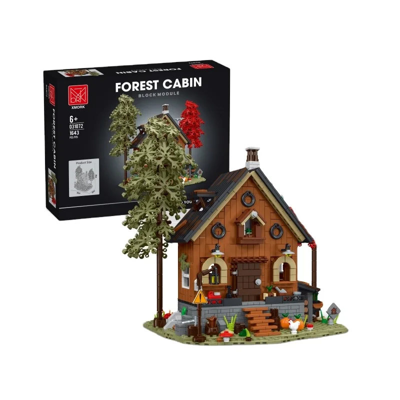 Hot sell MORK 031072 Plastic Forest Log Cabin 1642pcs  Building Block Set Street View Educational Toys For Kid