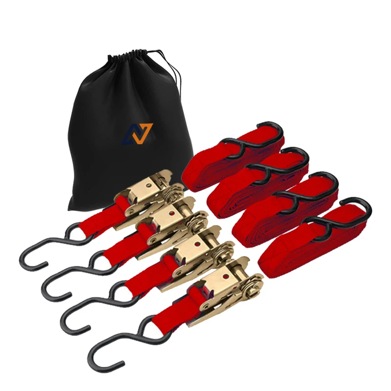 OEM ratchet straps 4 pack 1inch 1760 lbs ratchet tie down printed LOGO tie down straps with drawstring pocket