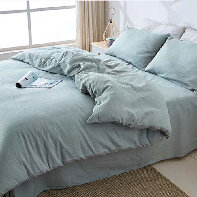 55%Linen 45%Cotton Fabric Nordic Minimalist Solid Color 4pcs Linen/Flax Bedding Set