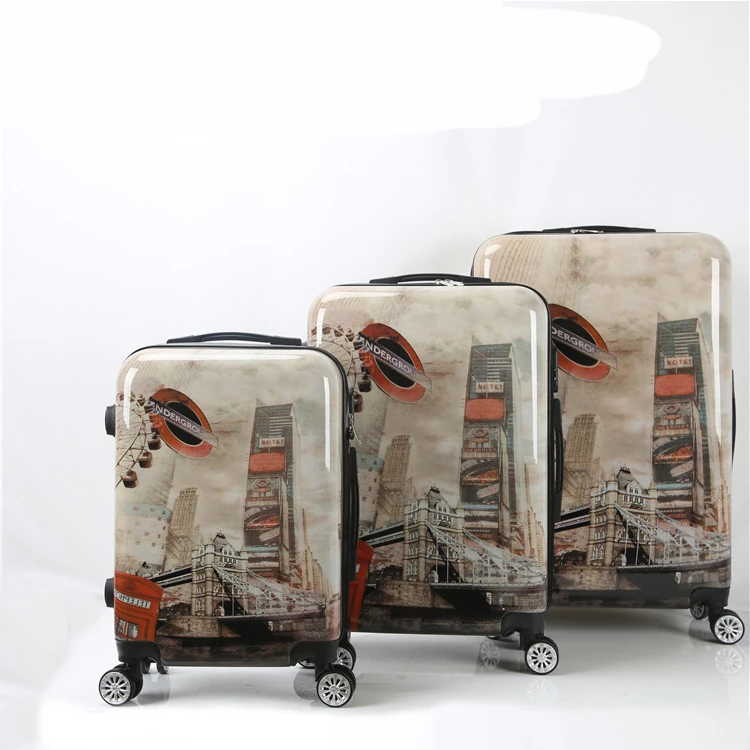 Shining pc film full printed luggage cover travel suitcase trolley bags set