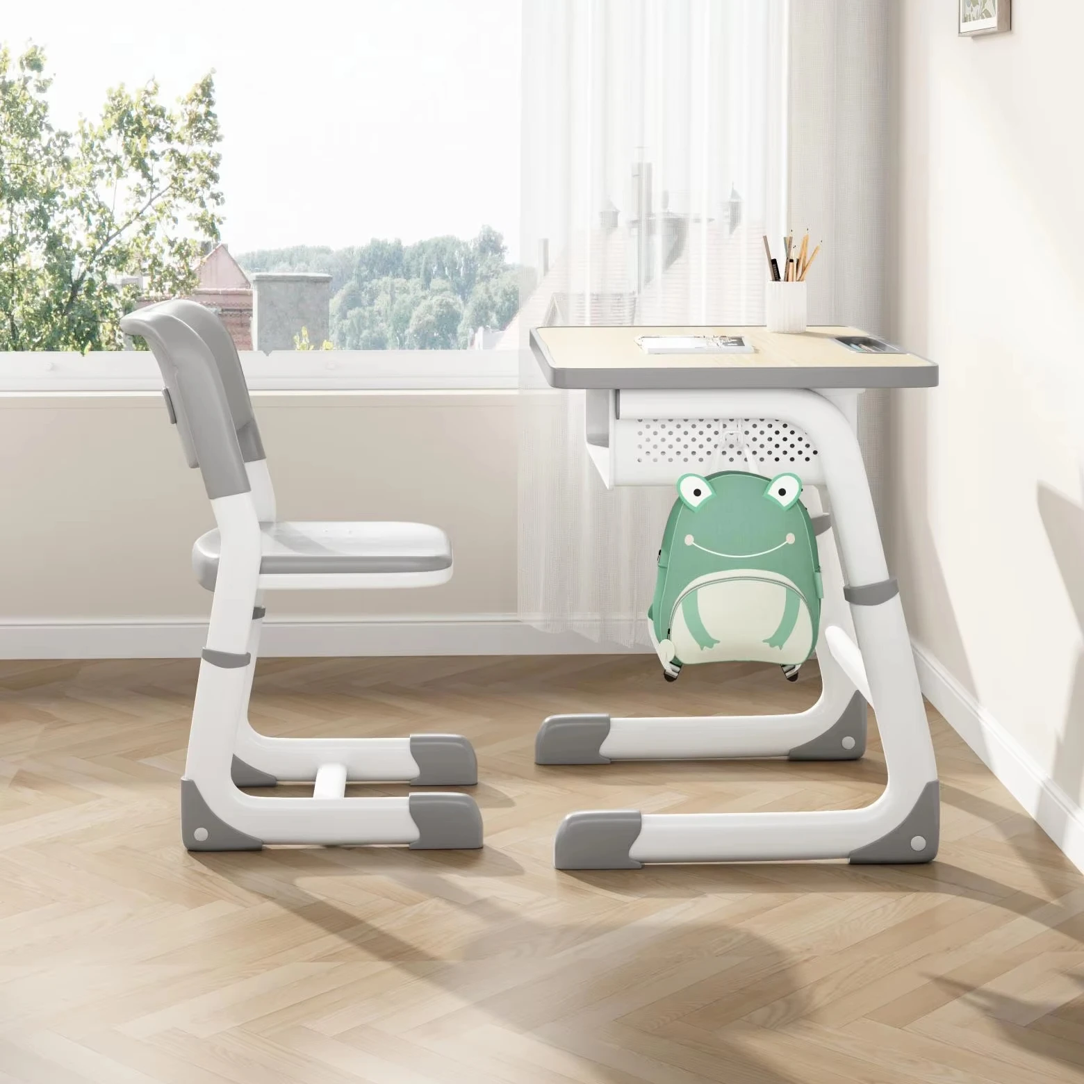 Modern Ergonomic C-Type Student Desk Chair Set Multicolor Adjustable School Tables for Classroom or Home Made of Durable Metal