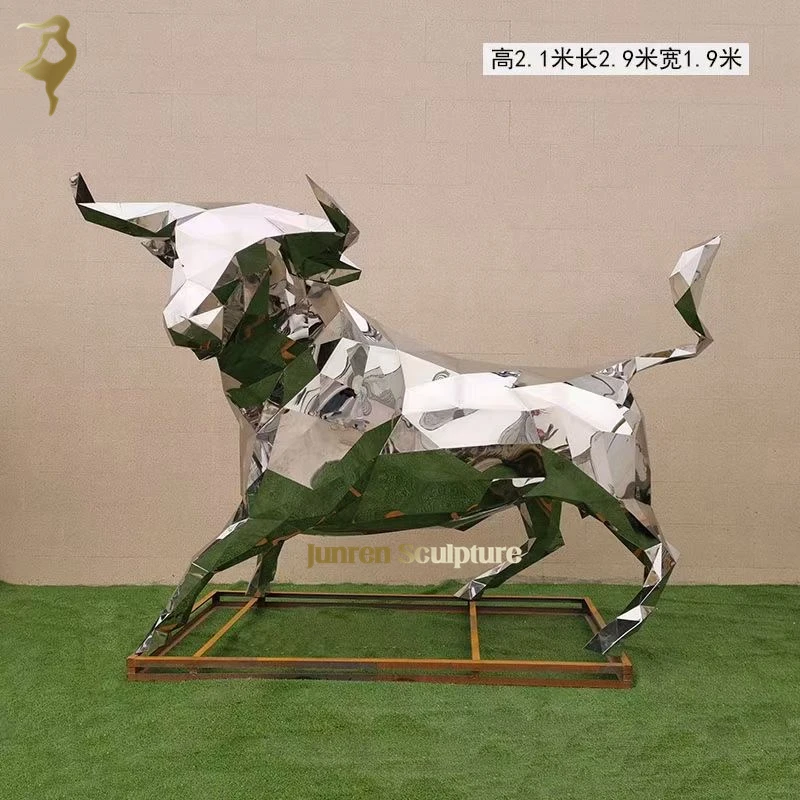 Big size mirror polished stainless steel wall street bull sculpture Chicago metal animal bull statue for sale