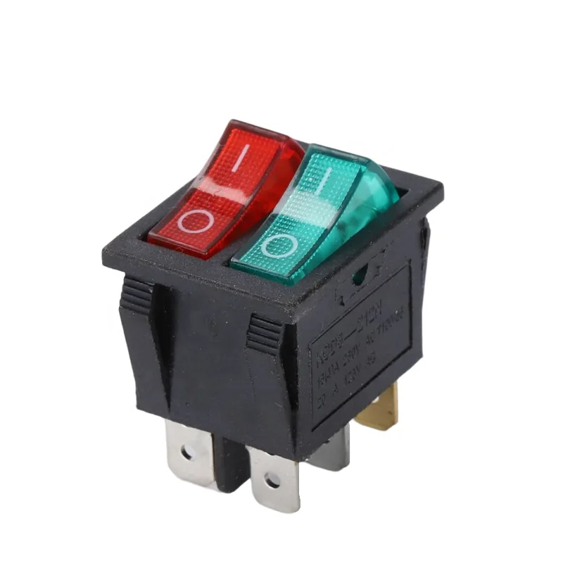 Custom KCD8 20A 125V  Red and Green Power Button 2 Gear 6 pin Switch Electric  Dual Rocker Switches