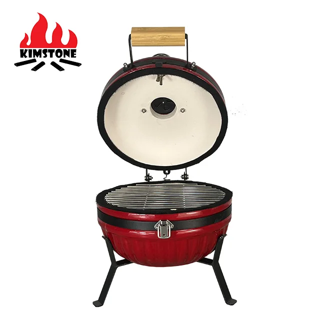 KIMSTONE 2023 New Style Small Size12 Inch Red Ceramic Charcoal Kamado Grill for Camping