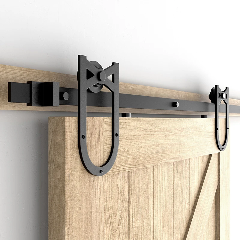 Hot Selling SJ2004 Modern Double Barn Door Hardware Mechanism Black Carbon Steel Roller for Window Sliding Door for Hotels