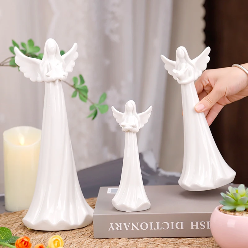 Redeco New Design Creative Guardian Angel Figurine White Angel Sculpture Ceramic Angel Ornament For Gifts Home Decoration
