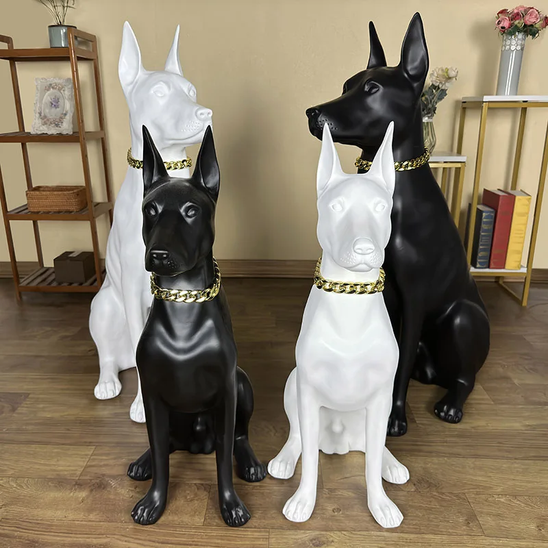 Home Decor Resin Crafts Nordic Style Light Luxury Living Room Decoration Doberman Dog Sculpture Simulation Animal Ornaments Gift