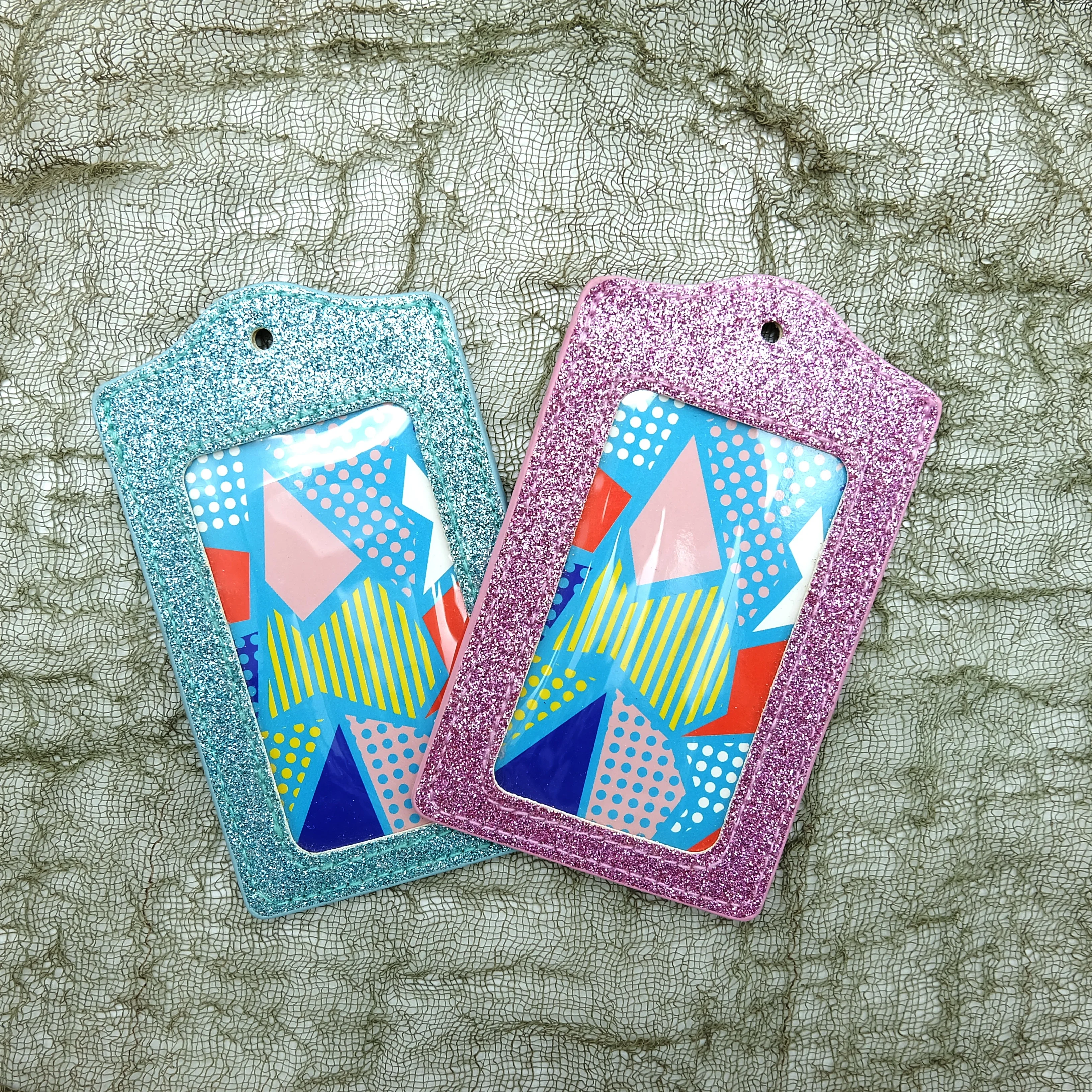 
Customization glittering pu id holder 