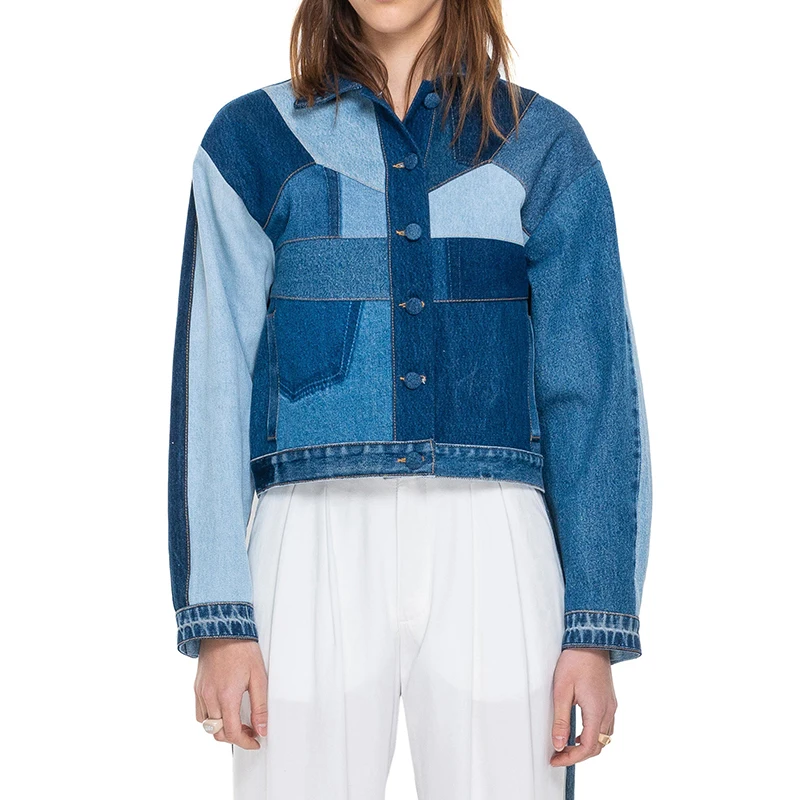 OEM Shirt Spread Collar Relaxed Fit Mixed Blue Denim Corset Jacket For Women