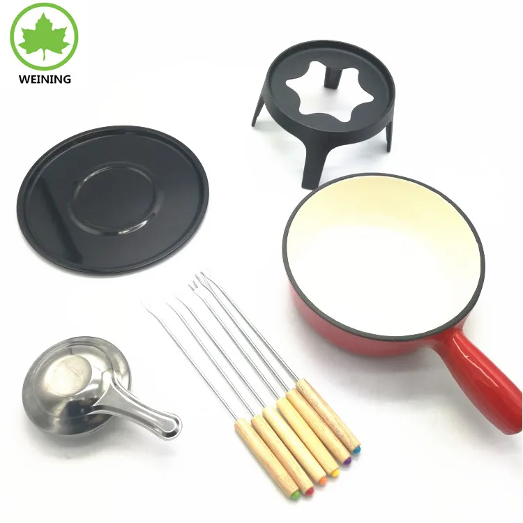 Cast Iron Fondue Pot Set 6 Fondue Forks Safety Burner Chocolate Cheese Cast Iron Fondue Pot Set
