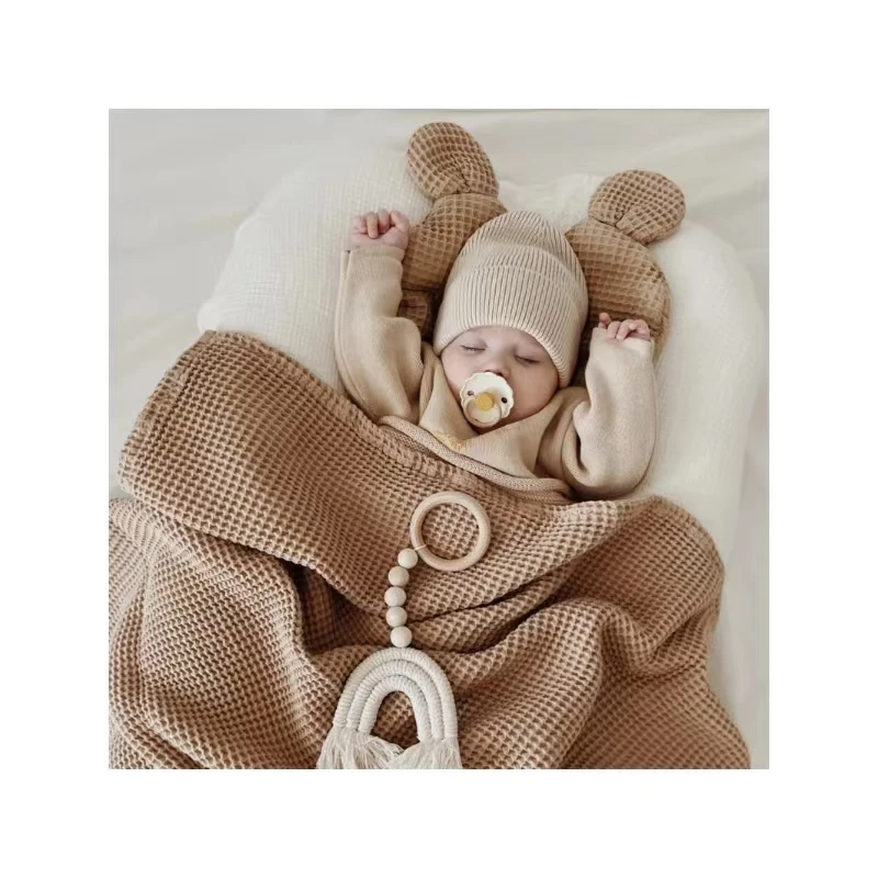 110*110CM High Quality Knitted 100% Cotton Lightweight Absorbent  Baby Blanket Car Seat Baby Waffle Blanket