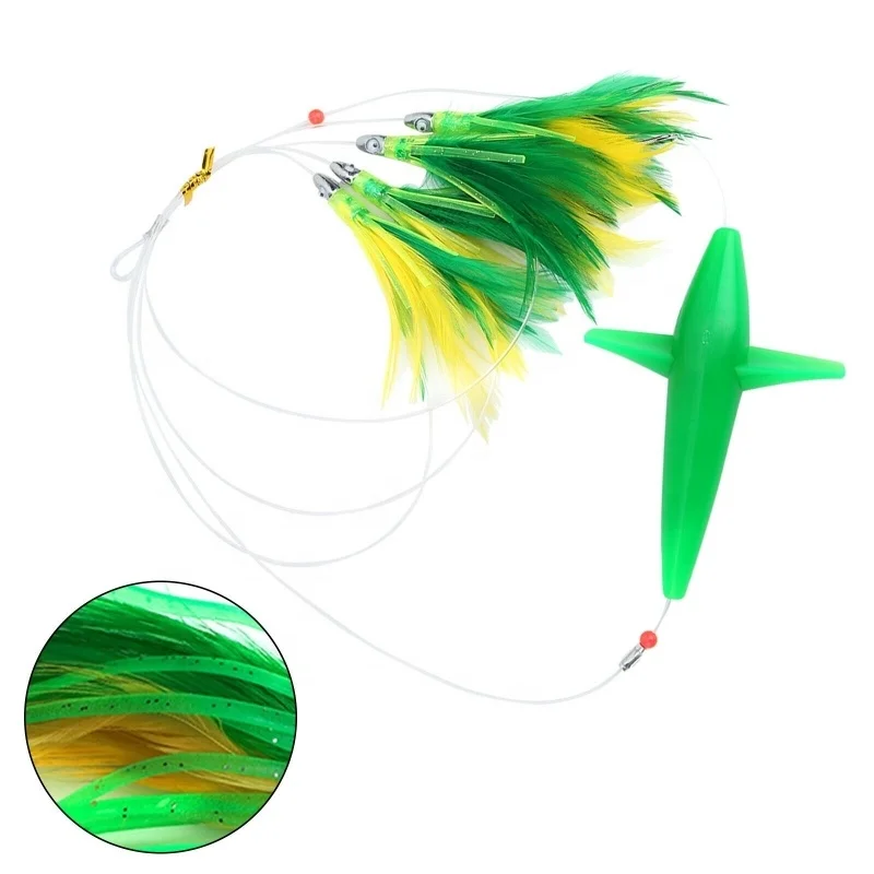 Yousya Big Game Fishing Rig with High Quality Feather Trolling Skirt Lure Saltwater Bait for Marlin Mahi Tuna Fishing