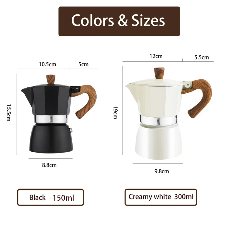 Harmony High Quality Italian Cafetera Wood Stainless Steel Stovetop Espresso Maker Aluminum Coffee Moka Pot