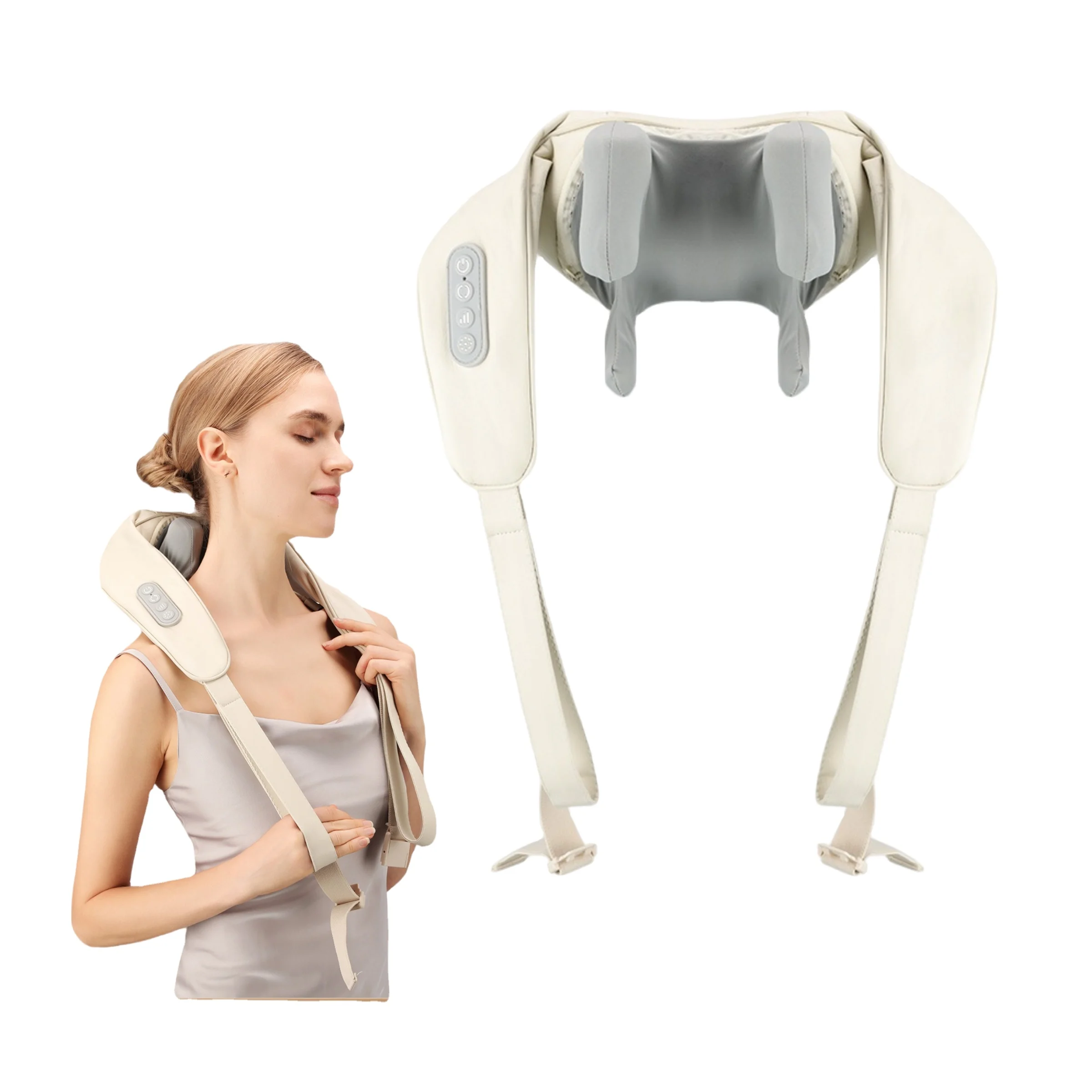 electric cordless pain relief shiatsu mini cervical smart neck massager pillow with 3 intensity and modes, heat