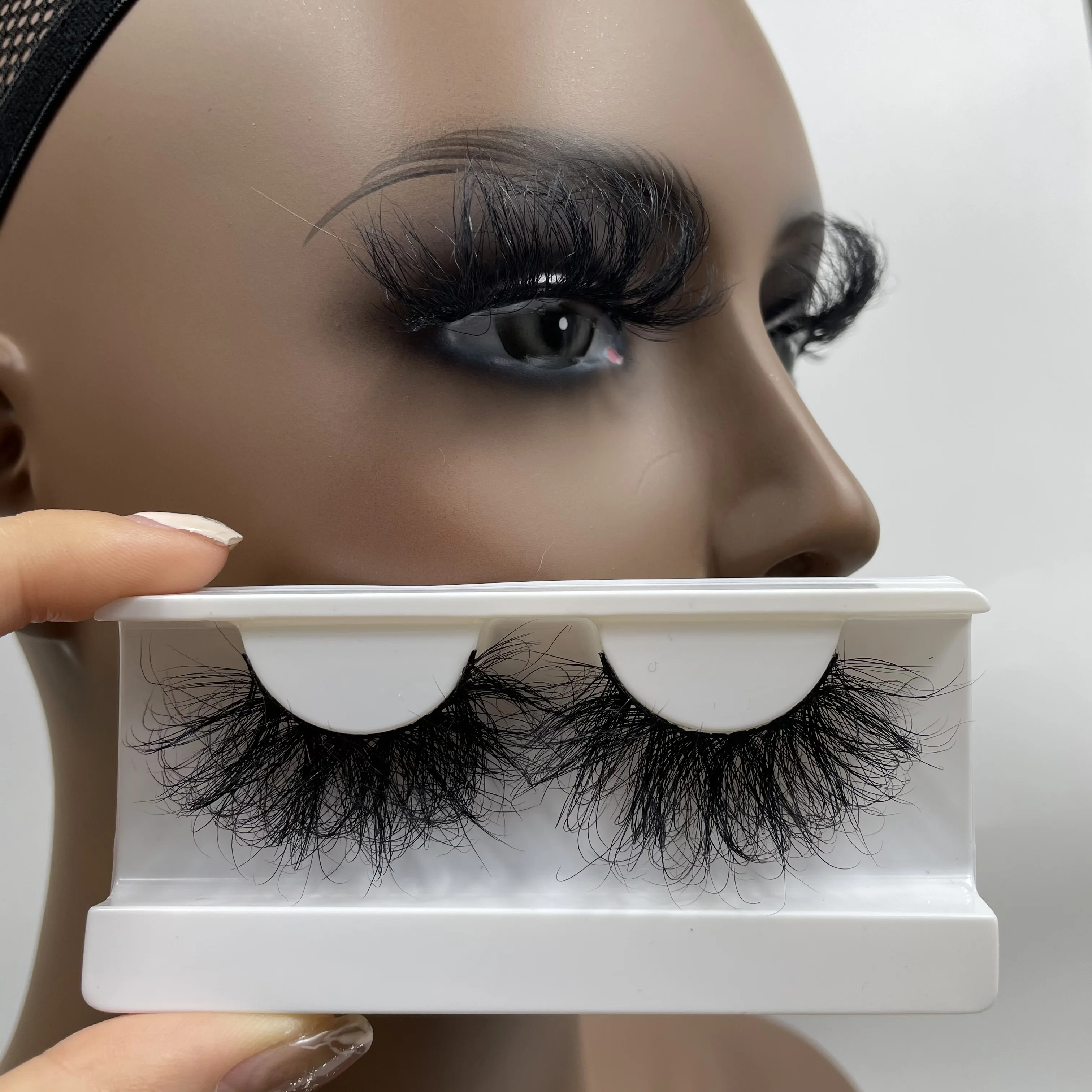 Handmade 3d full strip lashes custom lashbox packaging fluffy 5d 25mm mink eyelash bulk lasheswholesale vendor