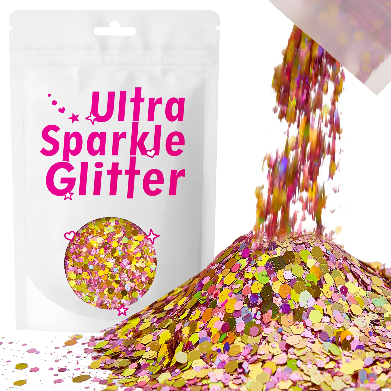 Ultra Sparkle Glitter Eco-friendly Cosmetic Holographic Chunky Glitter Chameleon Color Mixed Size Glitter Bulk