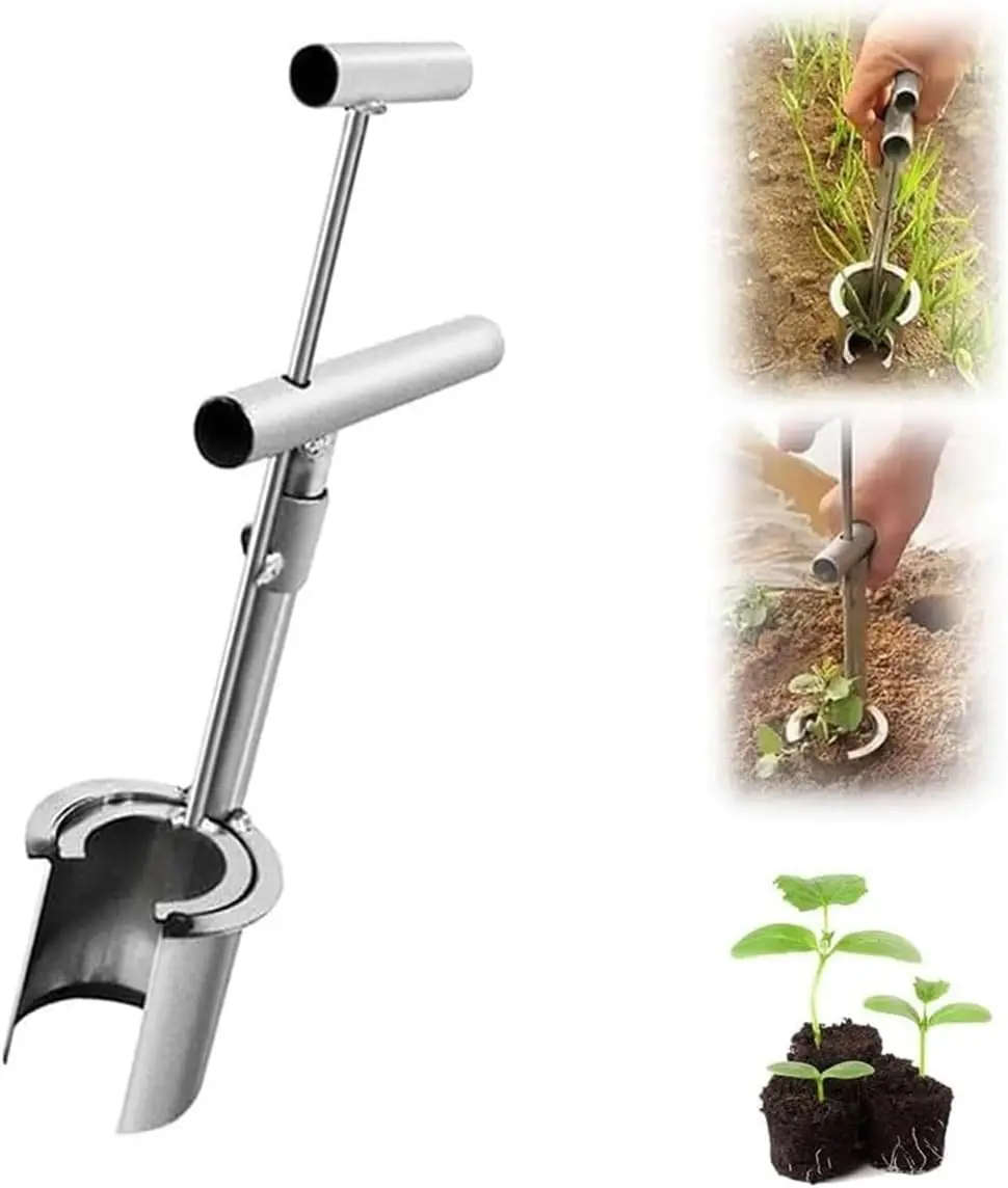 Handheld Bulb Planter Tools Stainless Steel Planting Garden Tools with Long Handle Soil Sampler Lawn Aerator