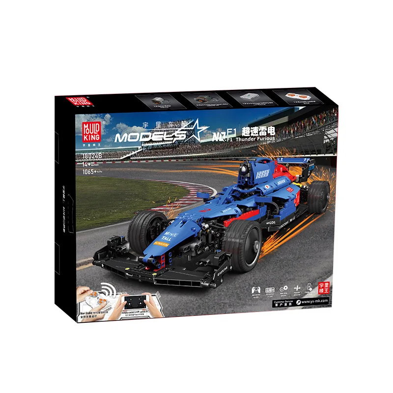 Mould King 18024B APP RC Electric F1 Blue Overspeed Climbing Car Model Building Block Sets