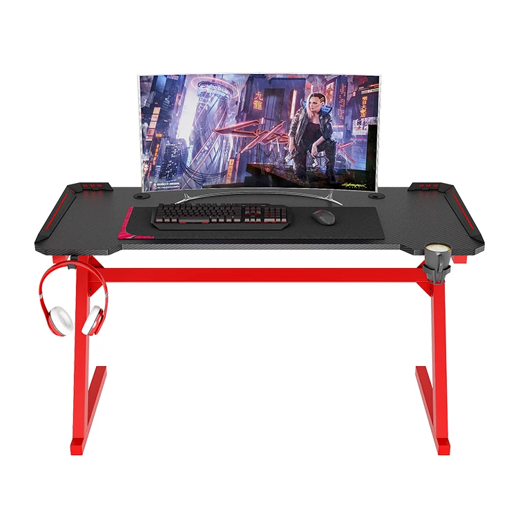 Factory Price Custom Led Light Black Game Computer Table Office Gaming Desk with Cup Holder