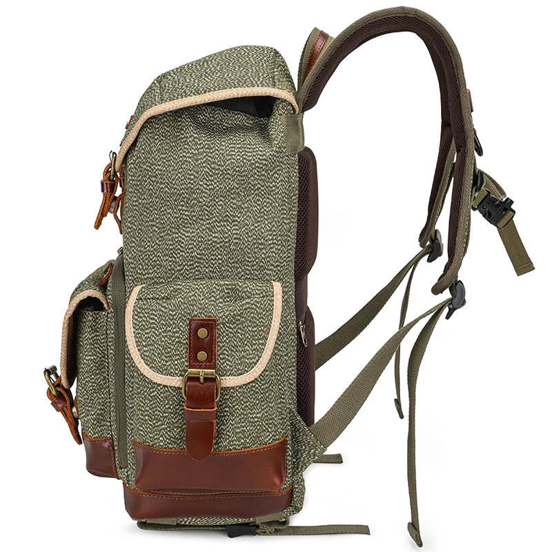 Drop Ship Canvas Leather Large Waterproof Photography Backpack With Laptop Compartment