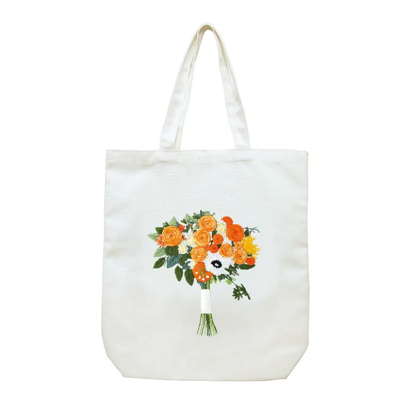 Embroidery Kit Canvas Tote Bags with Floral Patterns DIY Canvas Bag Cross Stitch Kits Included Bamboo Embroidery Hoops  Tools
