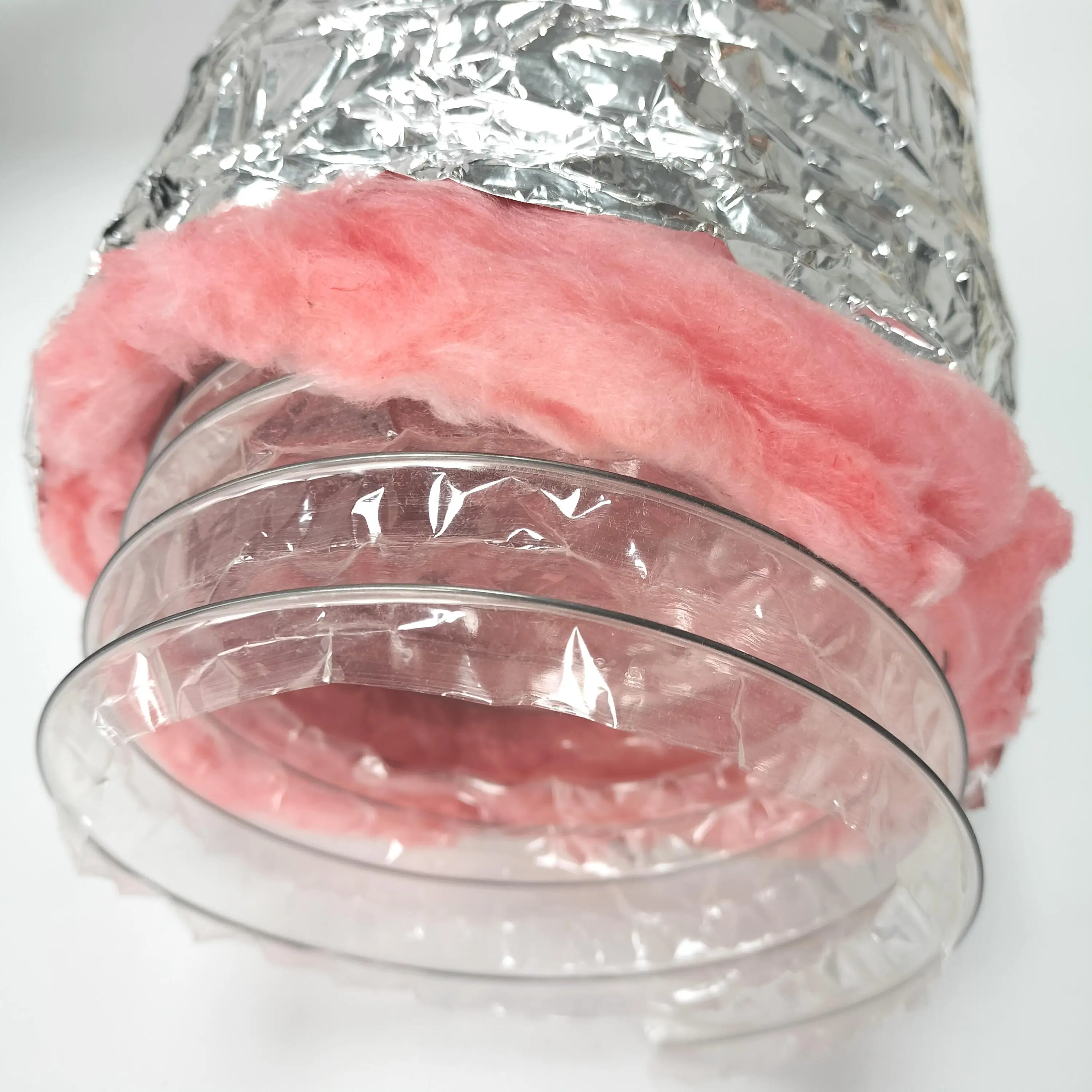 Insulated Flexible Duct R6/R8 pink Fiberglass Inner Black PET for ventilating system
