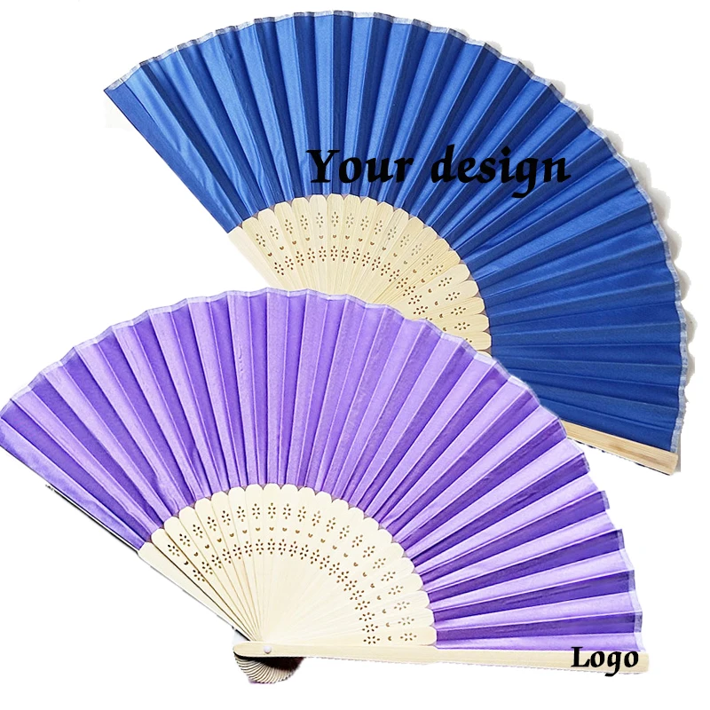 High Quality Bamboo Fabric Paper Fans Custom Hand Held fan for Christmas
