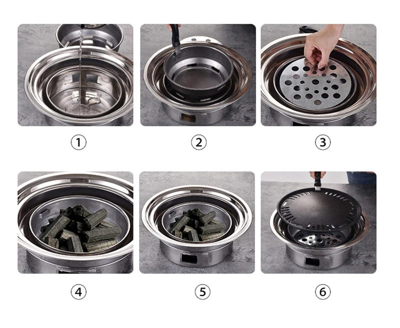 MJ Korean Charcoal Barbecue Grill Stainless Steel Non-stick Bbq Tray Griller Portable Charcoal Stove For Outdoor Camping