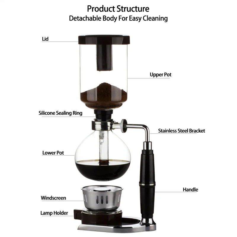 Alcohol Lamp Glass Siphon Coffee Pot 3 cup Tabletop Siphon Syphon Coffee Maker