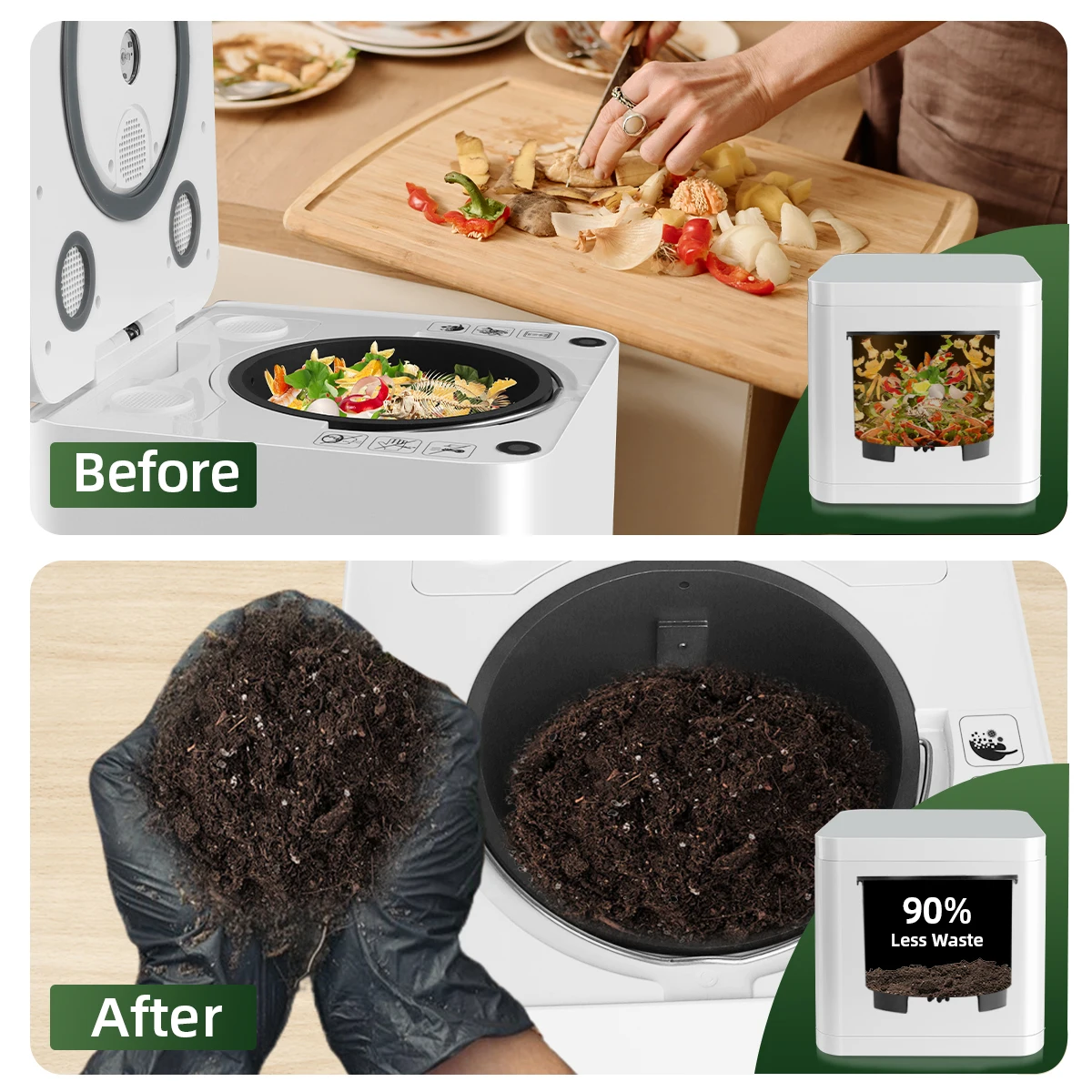 LUXFOND Compostable Buckets Electric Smart Organic Decomposers Food Waste Garbage Disposal Food Bin Composter Machine
