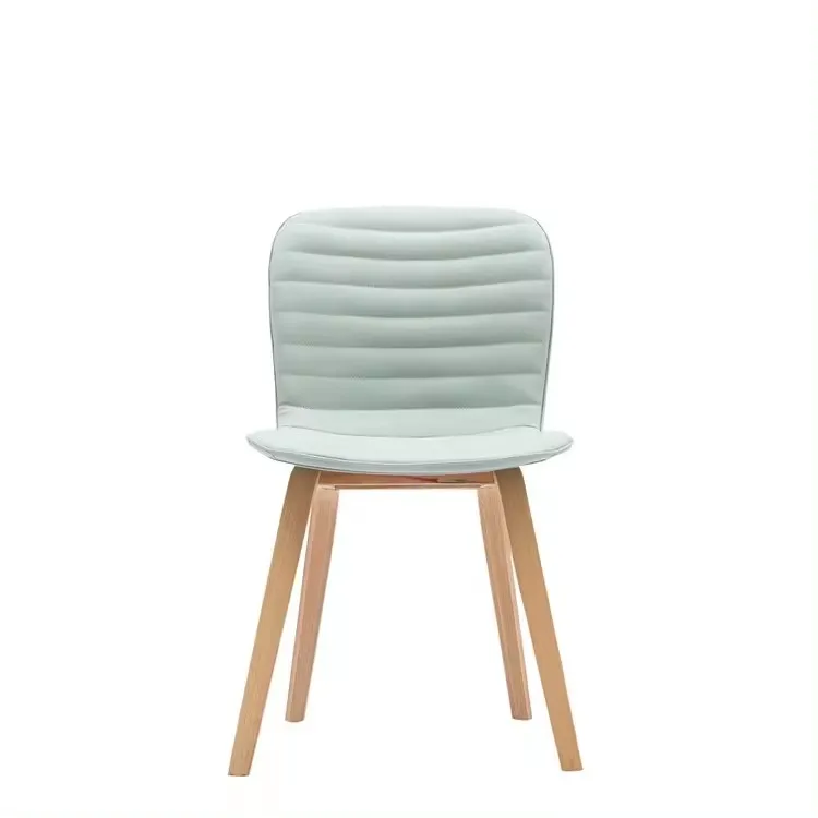 Modern Classic Curved Edges Soft Fabric Upholstered Dining Chairs With Wooden Legs