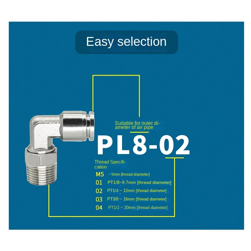 METALLIC PUSHIN THREADED ELBOW air pipe connector