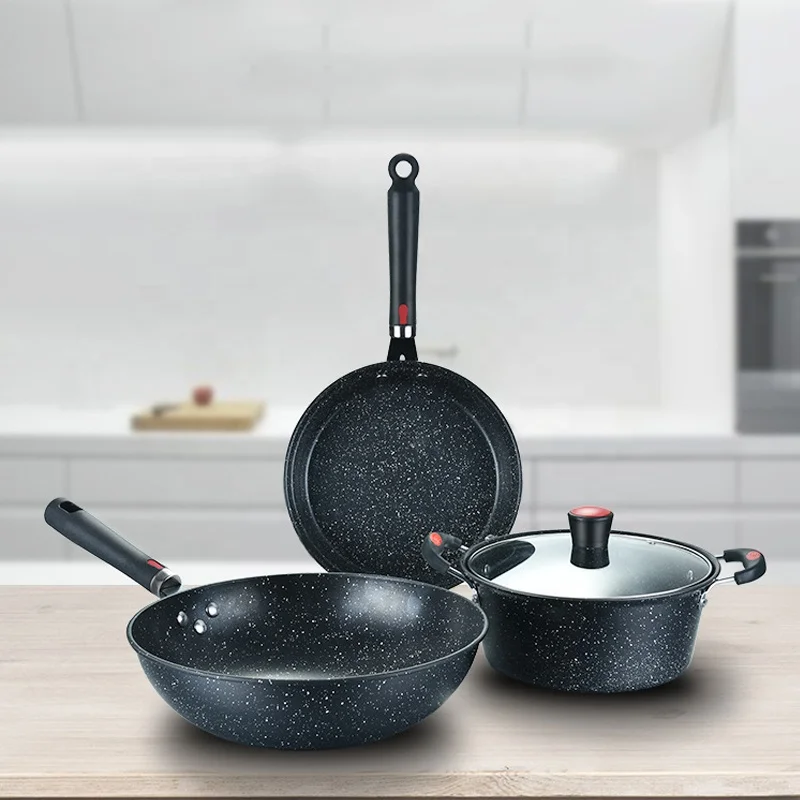 Прямая продажа кухонный гриль для приготовления пищи черный камень Maifan 3 шт. кухонная посуда набор кухонной посуды с антипригарным покрытием